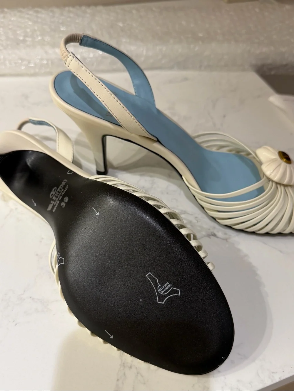 Ivory Strappy Slingback Heels with Heart Detail